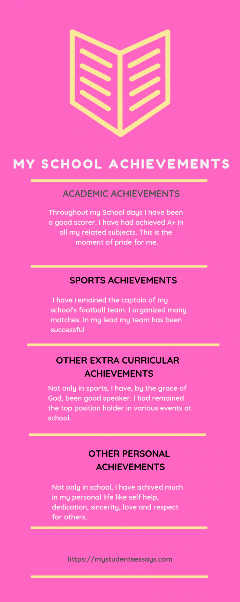 12 Essays on my Achievements [  Academic & Extra Curricular ]