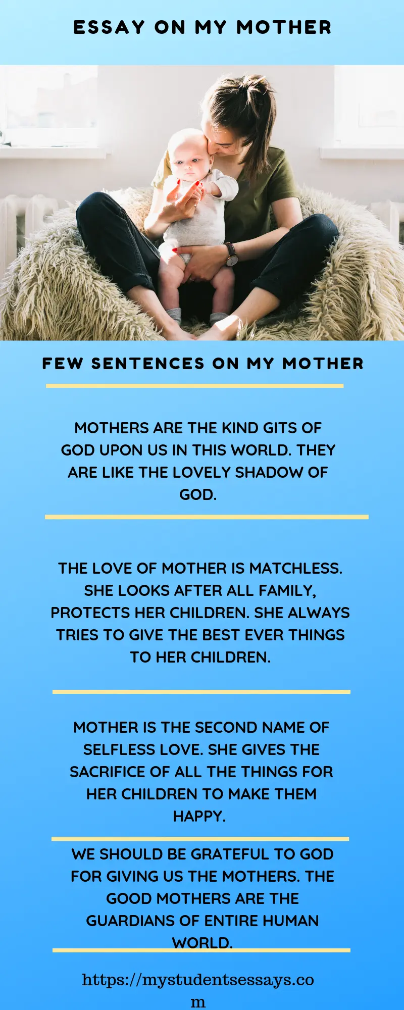 Essay on My Mother, 10 Lines & More sentences for students