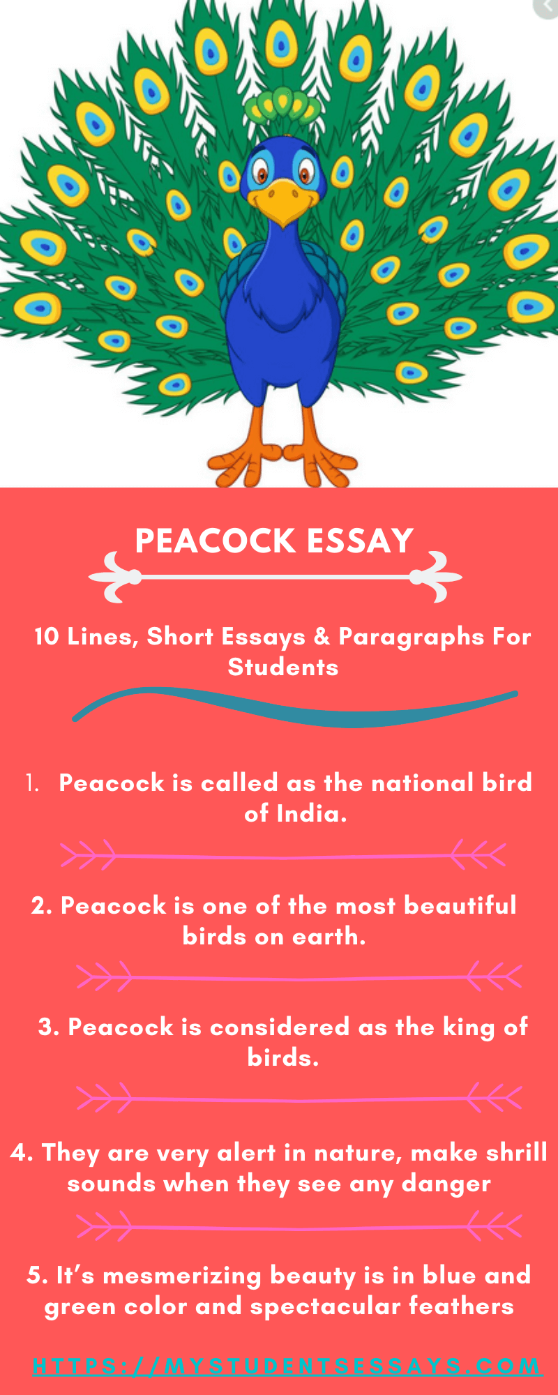 Peacock essay for children, National bird of India essay, qualities, ten lines for kids