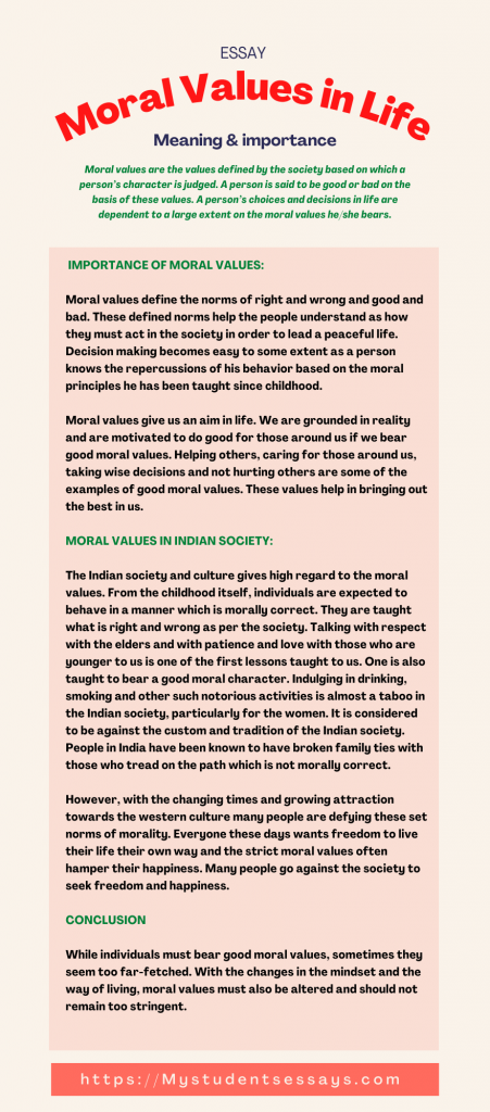 essay on moral values in 150 words in english