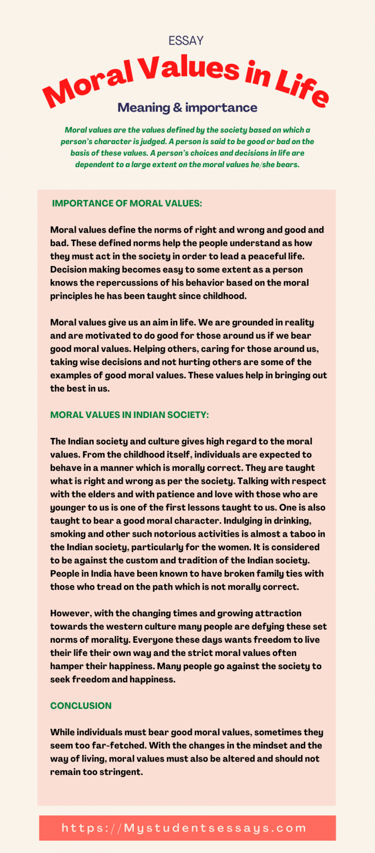 importance of moral values in life essay