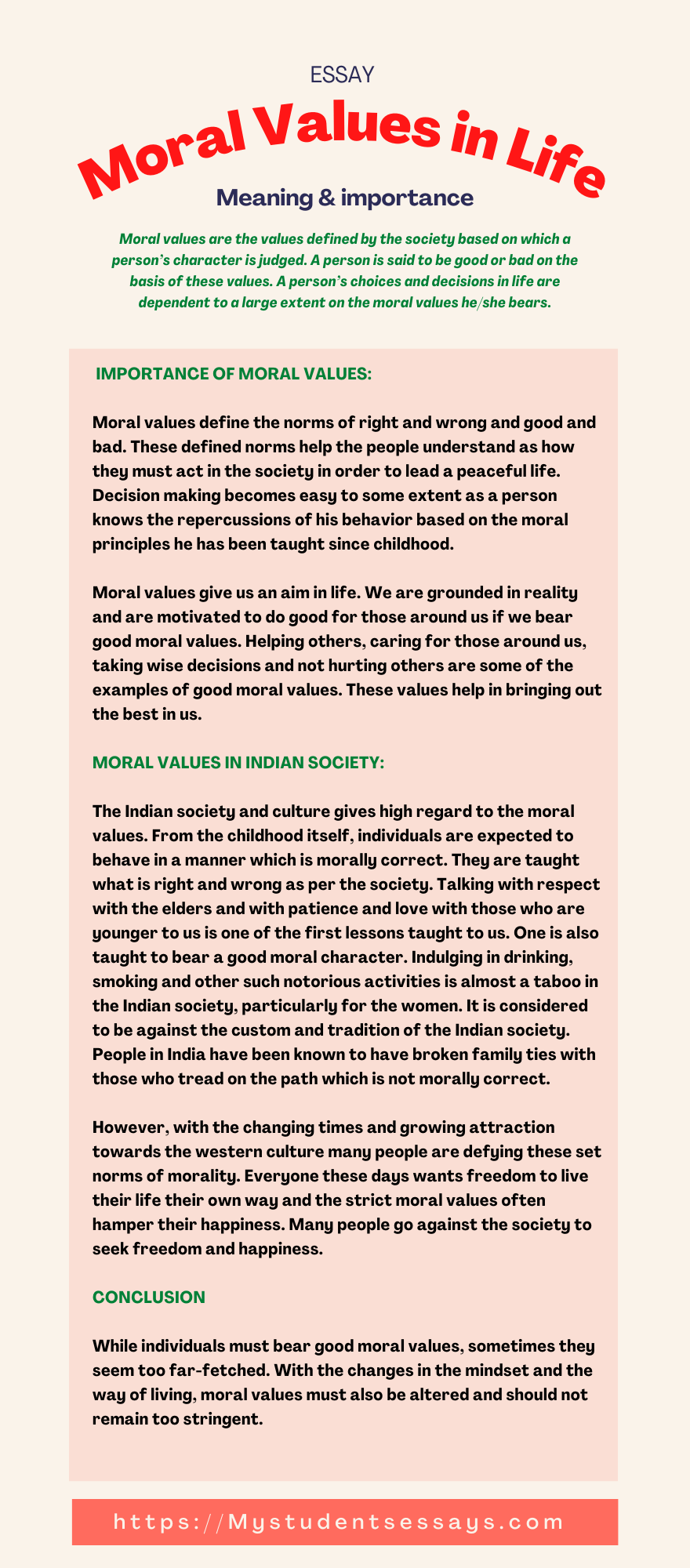 Essay on Moral Values